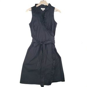 Loft Ruffle Trim Wrap Dress Belted Black